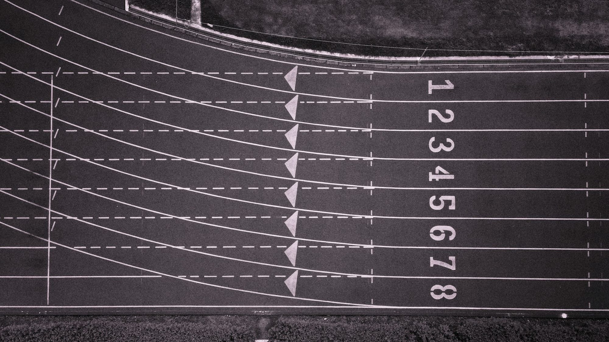 Aerial view of the turn segment of a high school track